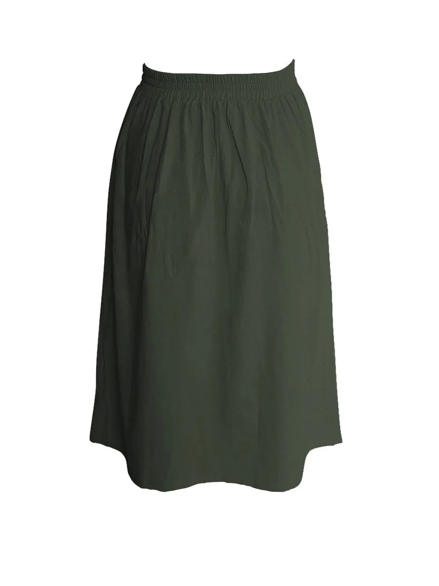 A-lined Buttons Knee Length Midi Skirt with Pockets