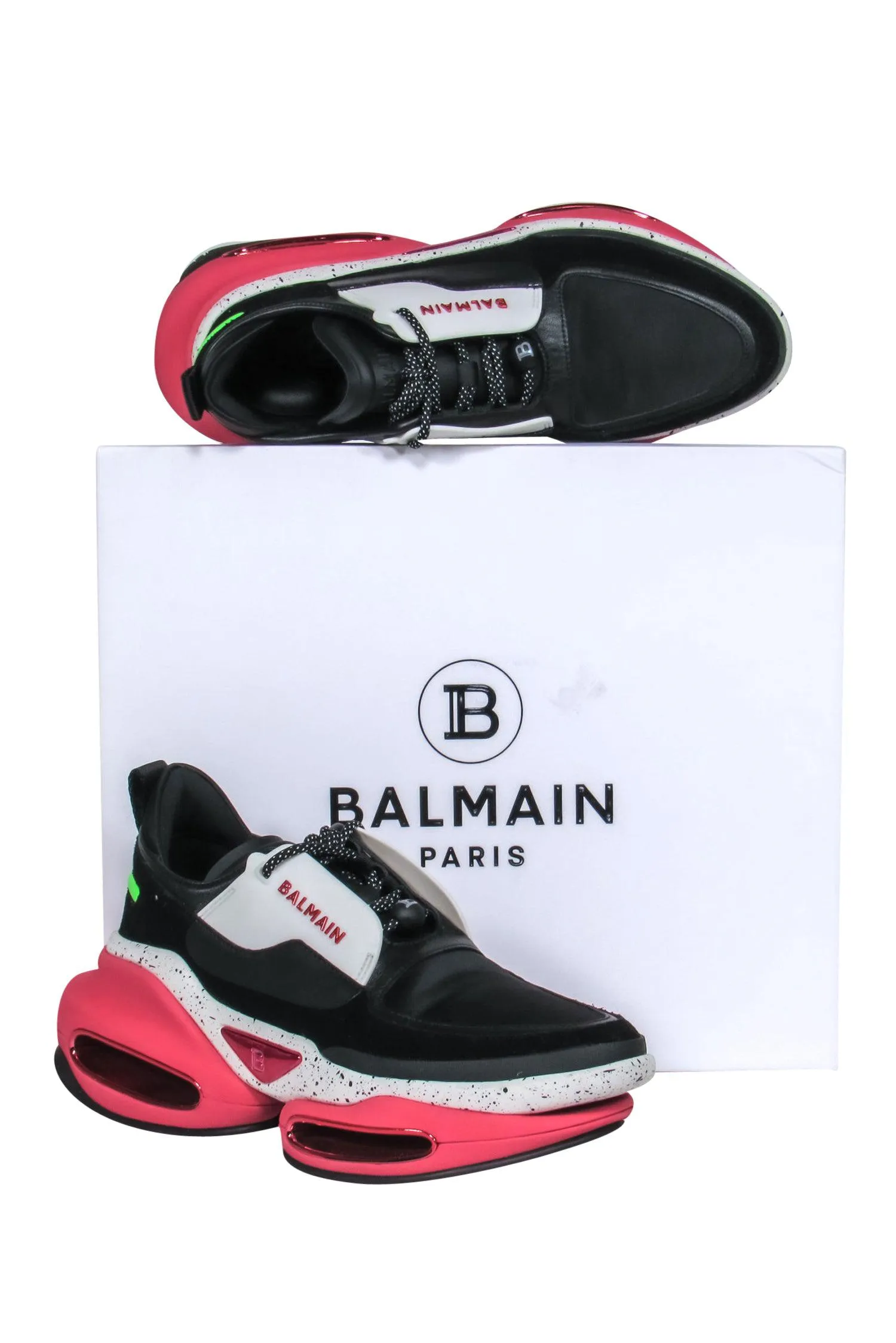 Balmain - Black, White & Pink Chunky "B-Bold" Sneakers Sz 10