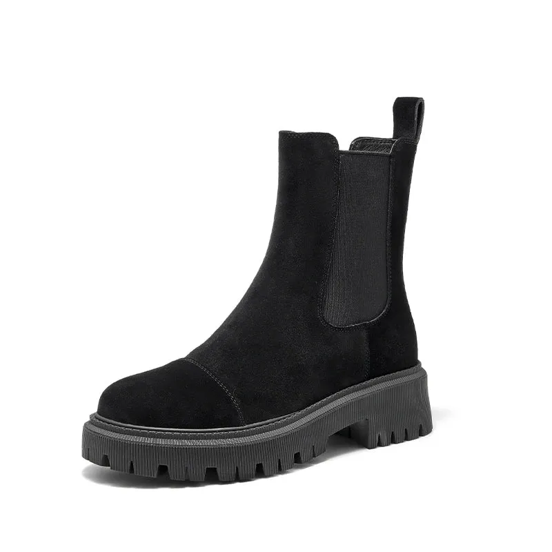 BeauToday Women's Chelsea Boots Fashion Lug Sole Chunky Heel Slip on Elastic Ankle Booties