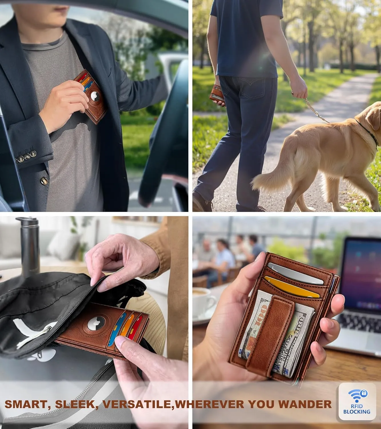 BULLIANT Men Airtag Wallet,Slim Wallet Money Clip Card Holder Magnetic Closure 12 Cards in Front Pocket RFID Blocking