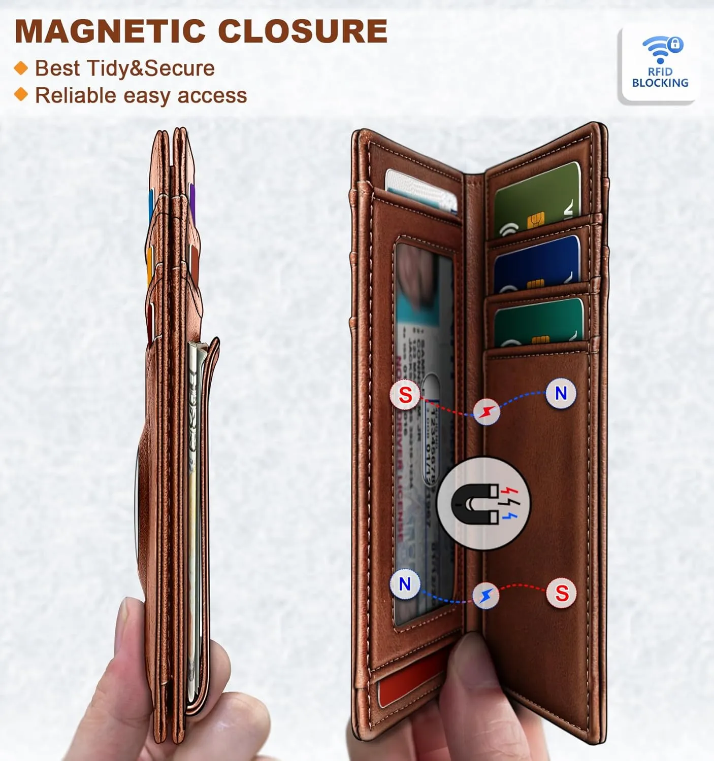 BULLIANT Men Airtag Wallet,Slim Wallet Money Clip Card Holder Magnetic Closure 12 Cards in Front Pocket RFID Blocking