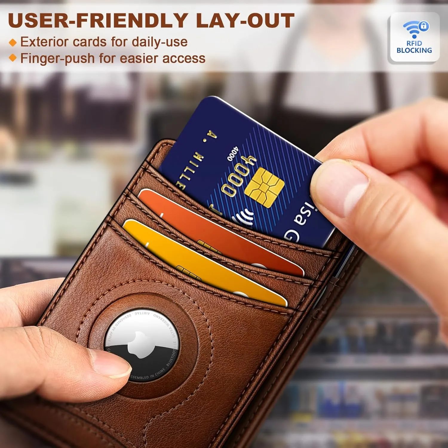 BULLIANT Men Airtag Wallet,Slim Wallet Money Clip Card Holder Magnetic Closure 12 Cards in Front Pocket RFID Blocking