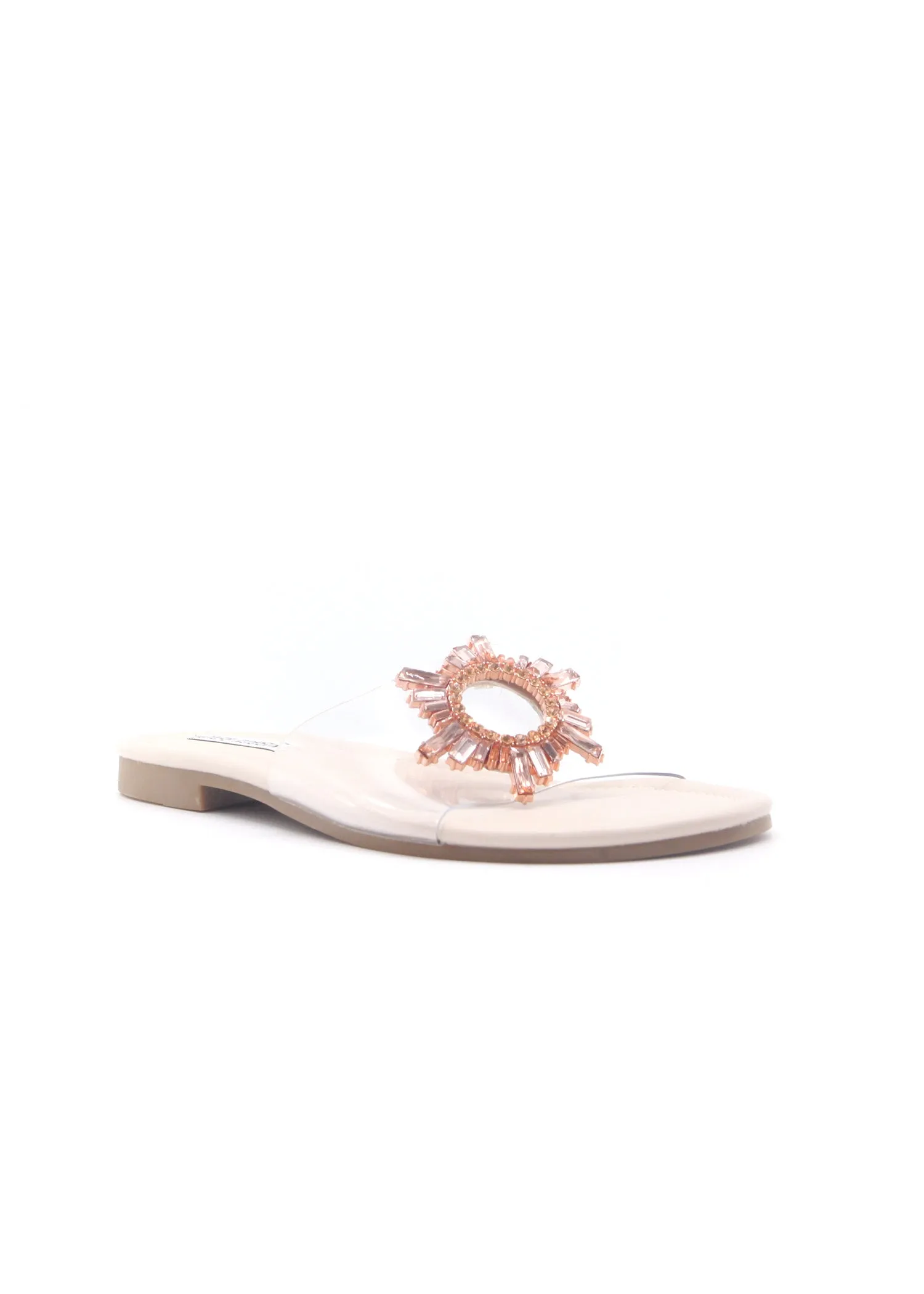 Cape Robbin Frozen Rinestone Mules Slides Sandals Nude Slip ON Flat Clear Mule (8, Nude)