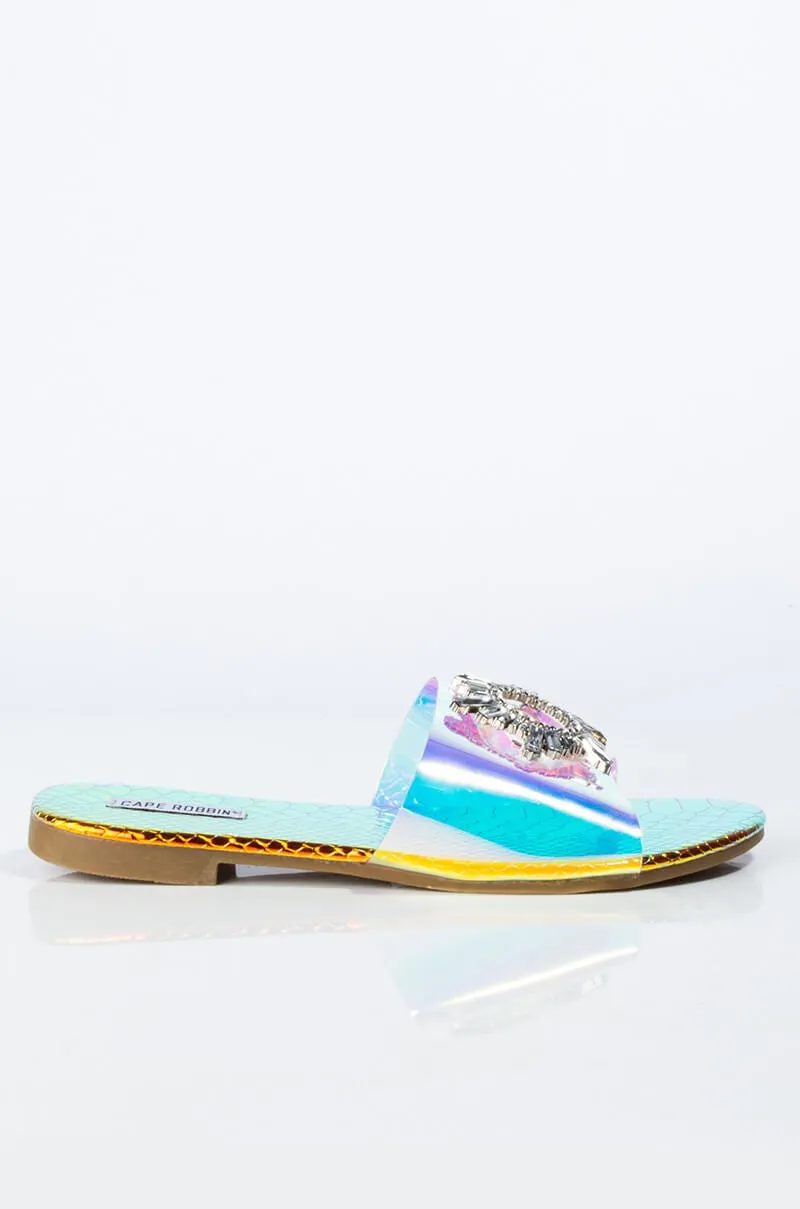 Cape Robbin Womens Frozen Slip On Mules Slides Sandals Mermaid (6, Mermaid)
