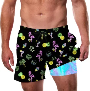 Cozople Men's Swim Trunks with Compression Liner 5.5" Inseam Quick Dry Bathing Suit Boxer Brief Lined Swim Shorts Swimwear