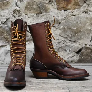 Hathorn Men's 10" Leather Riding Packer Boot W/V Bar Rubber Comp Sole