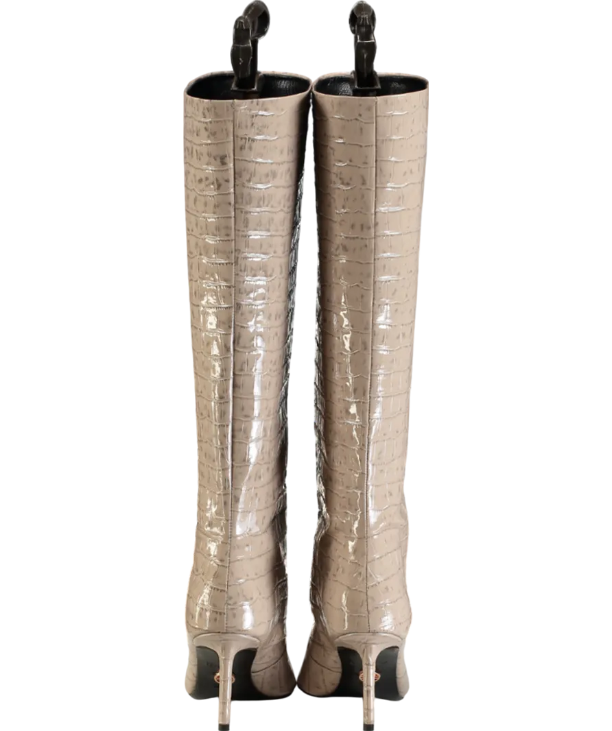 Ingliliz Beige Patent Croco Embossed Leather Boots UK 3 EU 36 👠