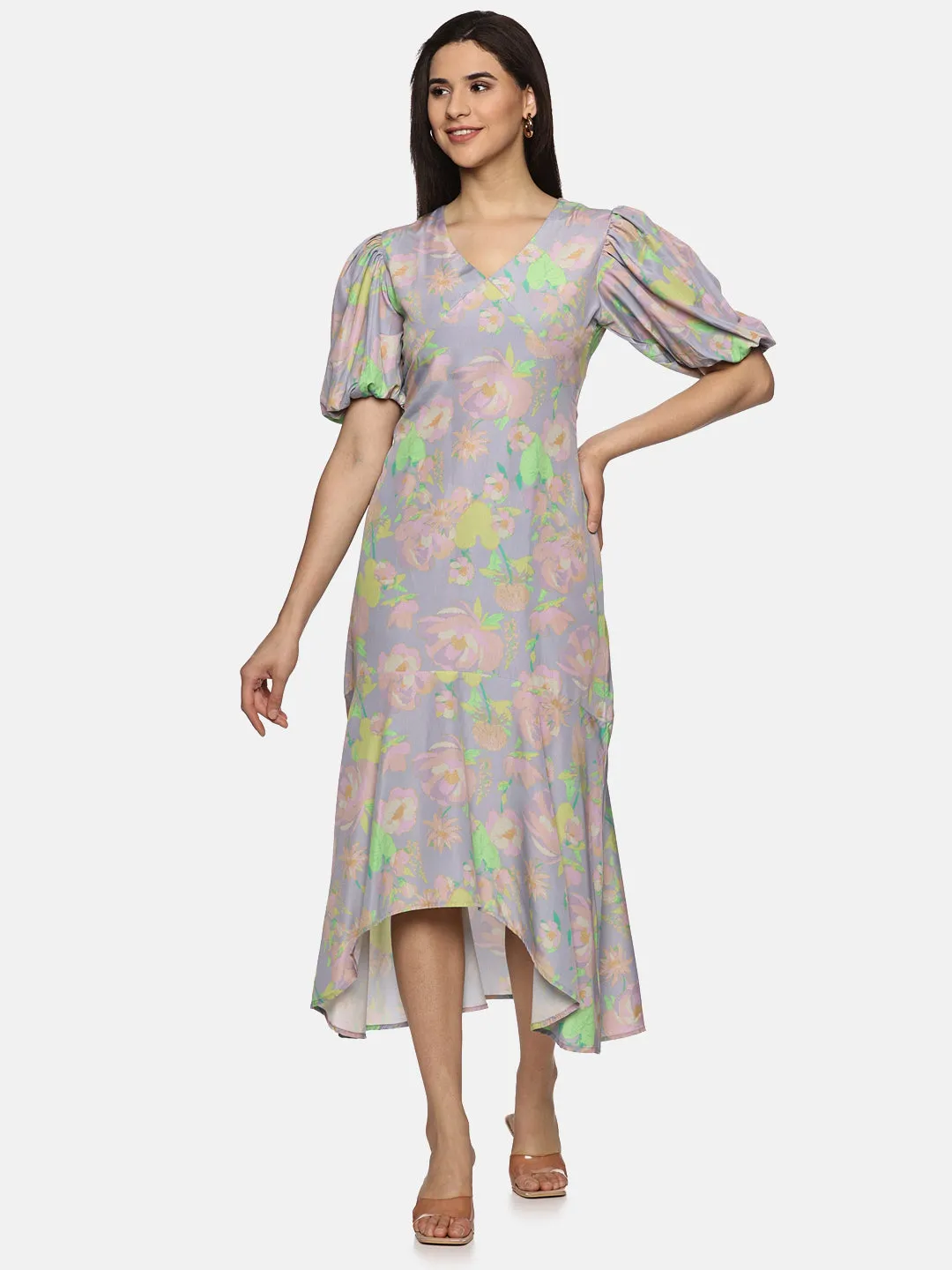 IS.U Floral Purple High Low Midaxi Dress