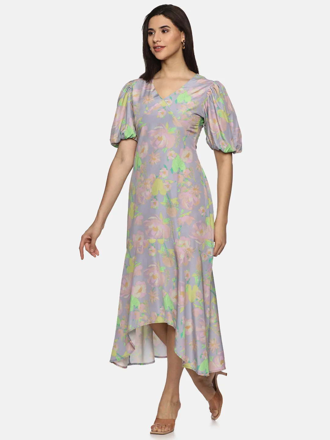 IS.U Floral Purple High Low Midaxi Dress