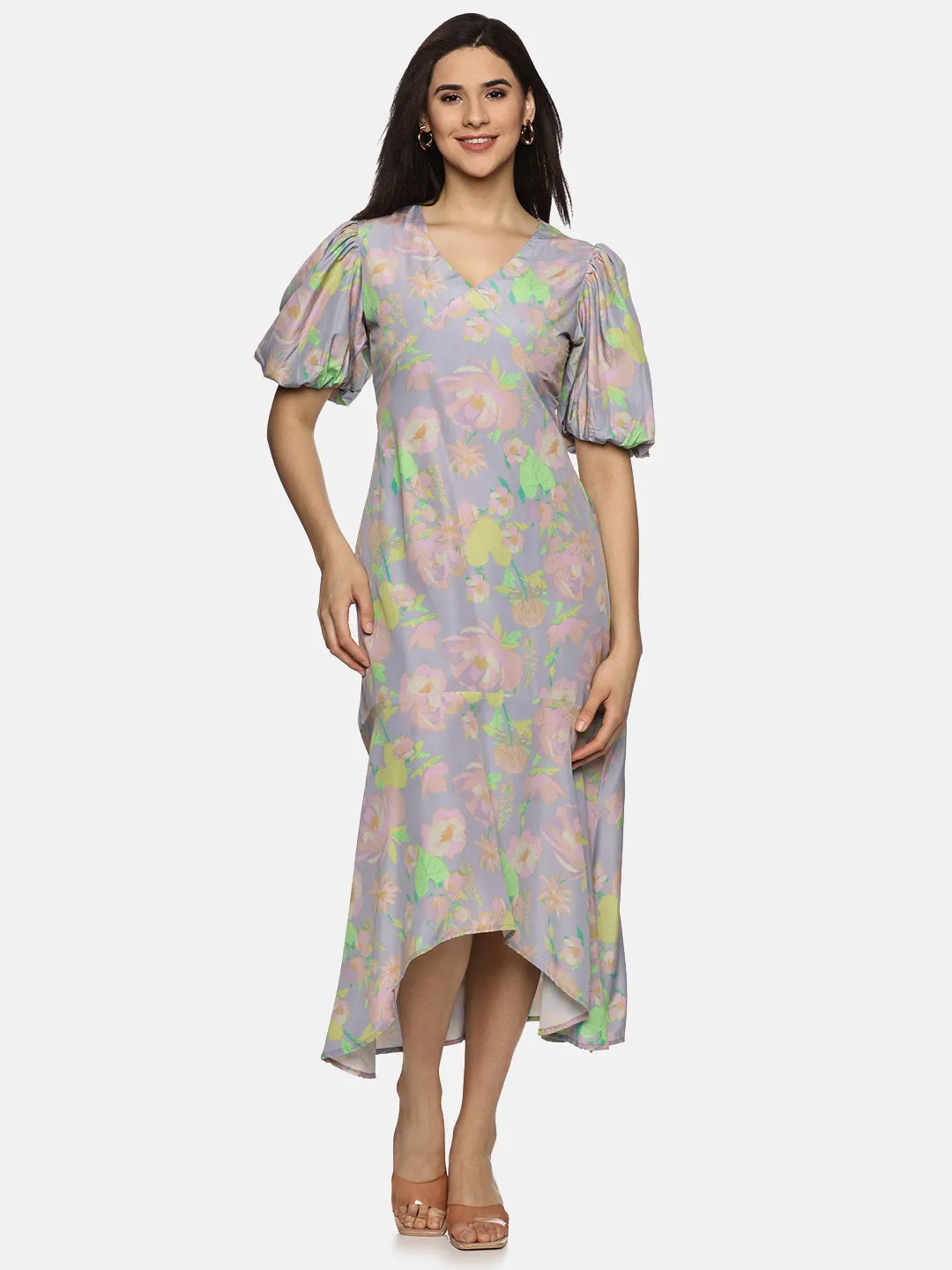 IS.U Floral Purple High Low Midaxi Dress
