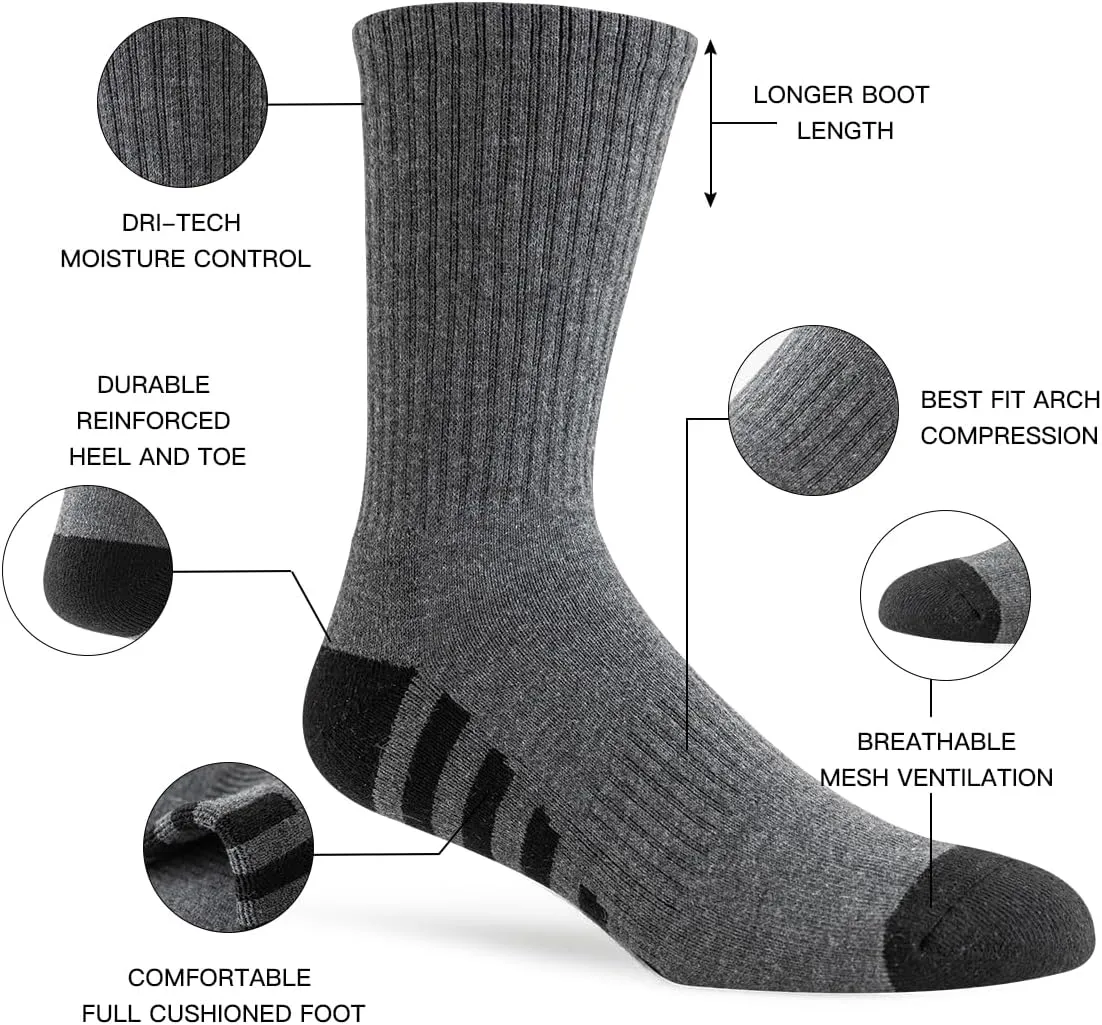 JOYN??E 8 Pairs Mens Crew Work Cushion Socks Long Athletic Running Socks Workout Breathable Socks