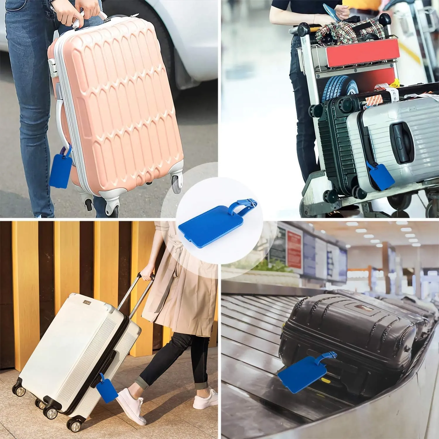Luggage Bag Tags Leather Travel ID Labels Suitcase Name Tags with Snap
