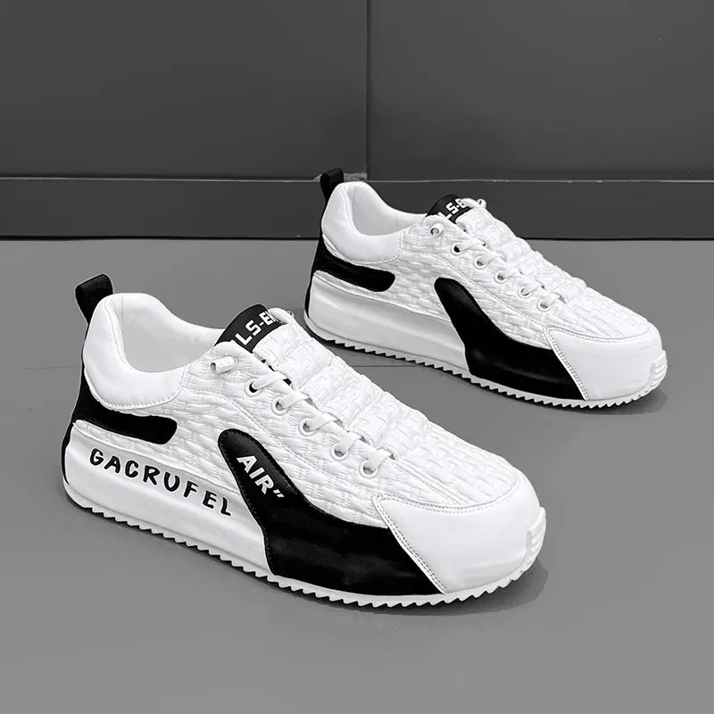 Men’s Designer Casual Sneakers - Microfiber Leather Upper, Fashion Board Shoes with Hidden Platform for Height Increase