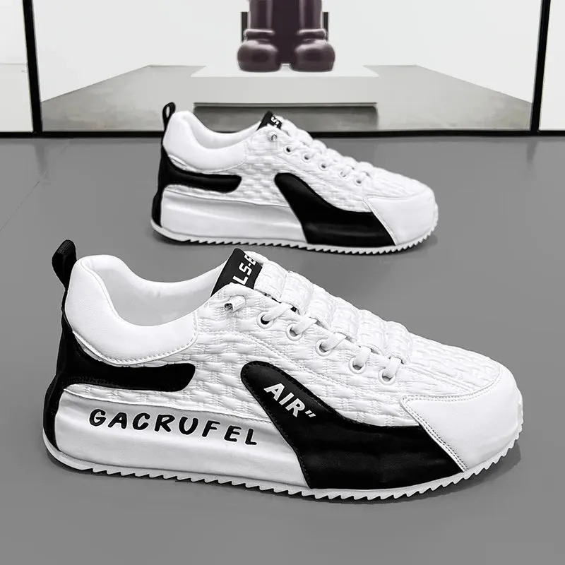 Men’s Designer Casual Sneakers - Microfiber Leather Upper, Fashion Board Shoes with Hidden Platform for Height Increase