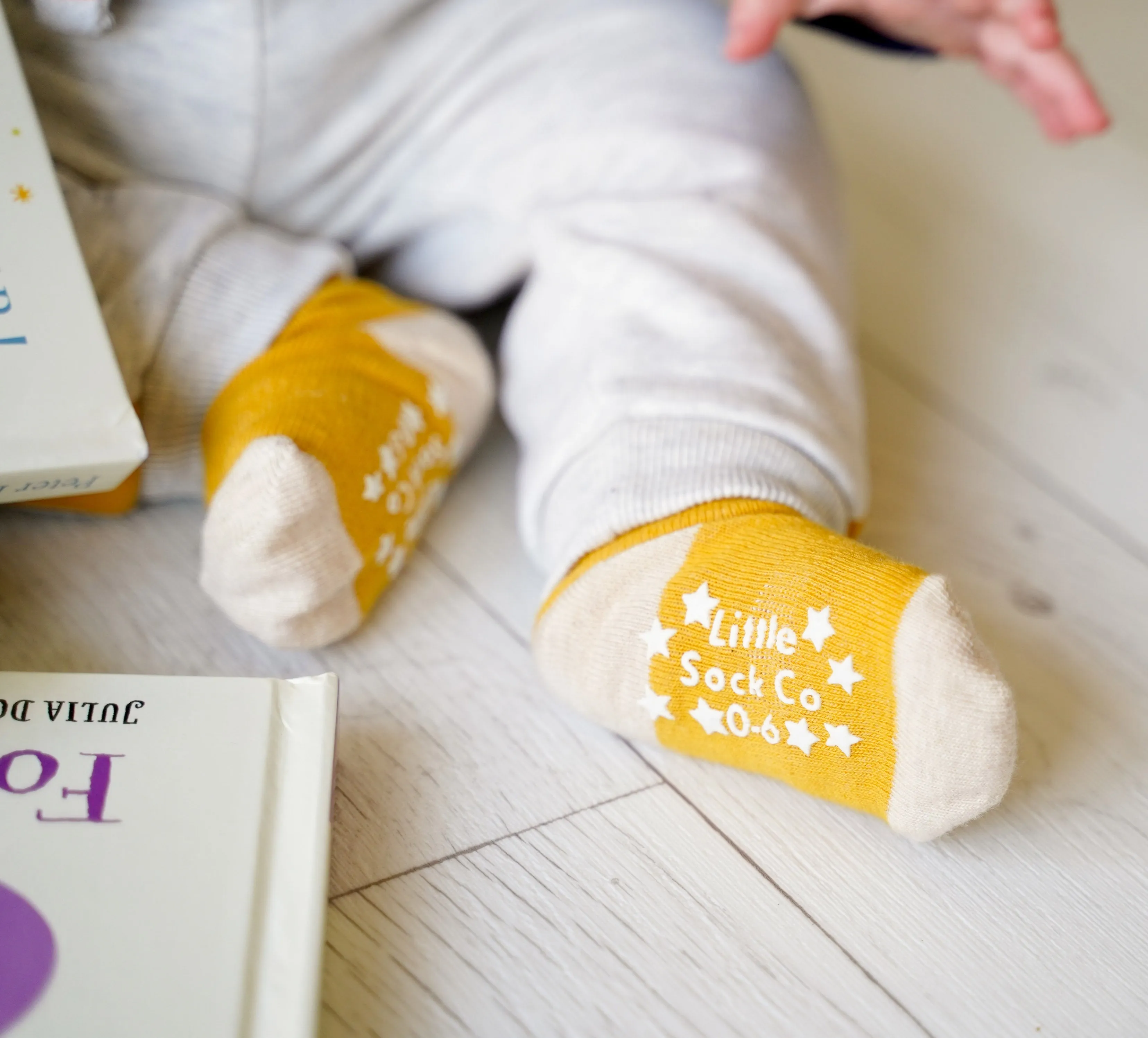 Non-Slip   Stay On Baby and Toddler Socks - 5 Pack in Navy, Mustard & Grey Marl