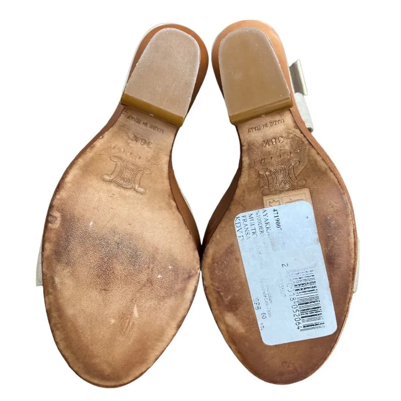 NWD CELINE Beige Suede Ankle Wrap Platform Sandals, Size 38.5