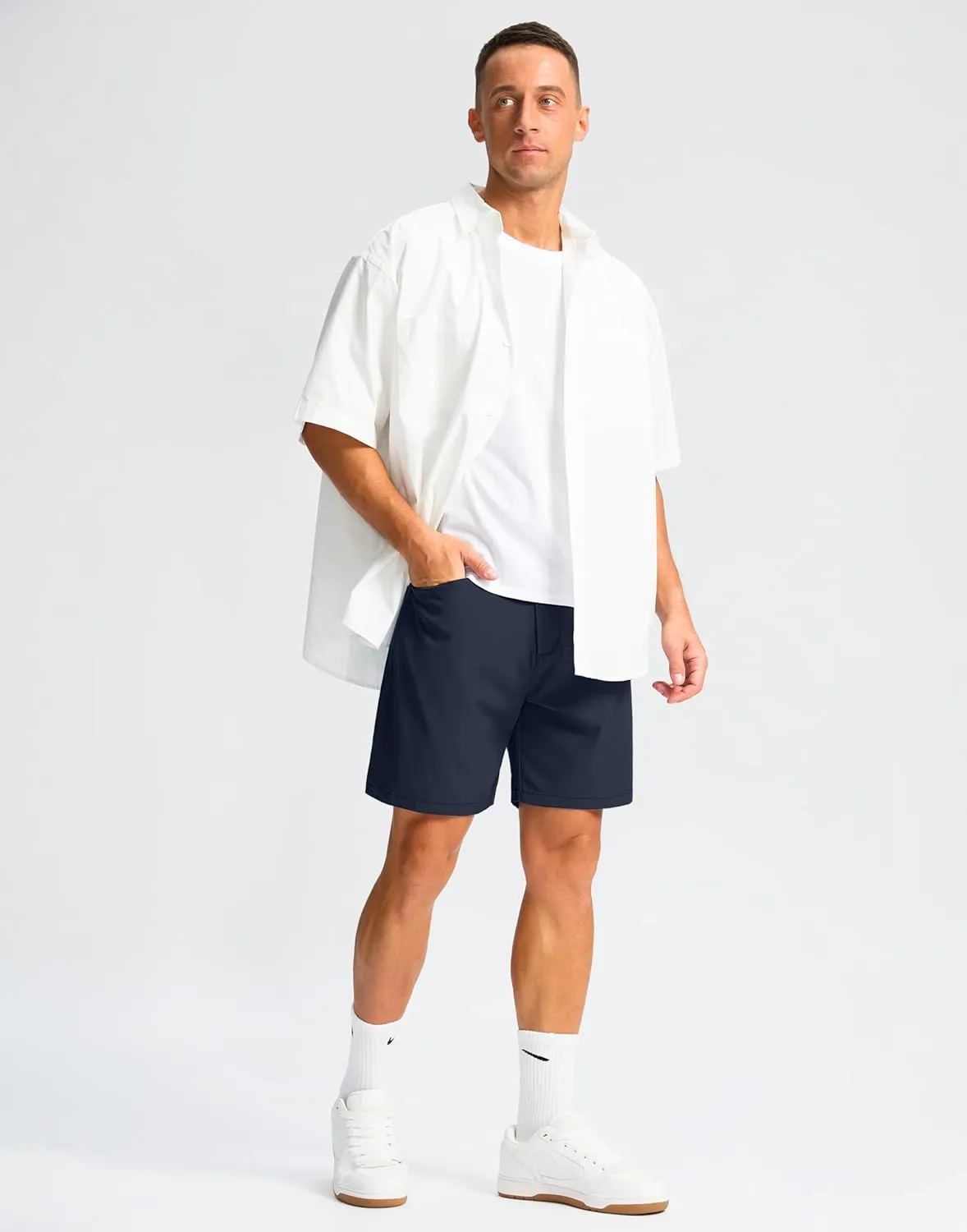Pudolla Men's Casual Golf Shorts 7" Lightweight Stretch Flat Front Work Dress Shorts for Men with Pockets