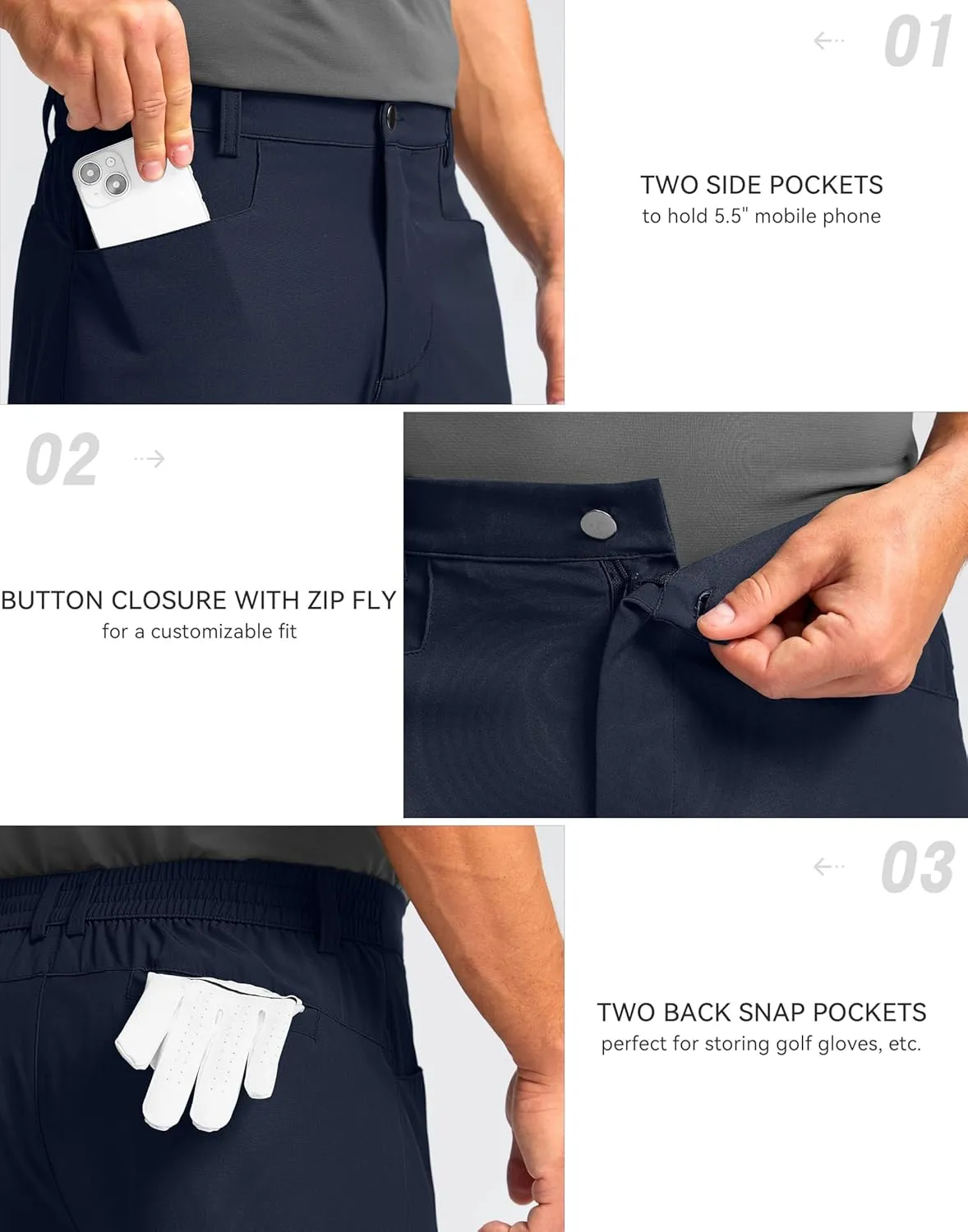 Pudolla Men's Casual Golf Shorts 7" Lightweight Stretch Flat Front Work Dress Shorts for Men with Pockets