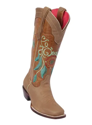 Quincy Boots Womens Grasso and Crazy Leather Dream Catcher Tan Rodeo Toe Western Boot