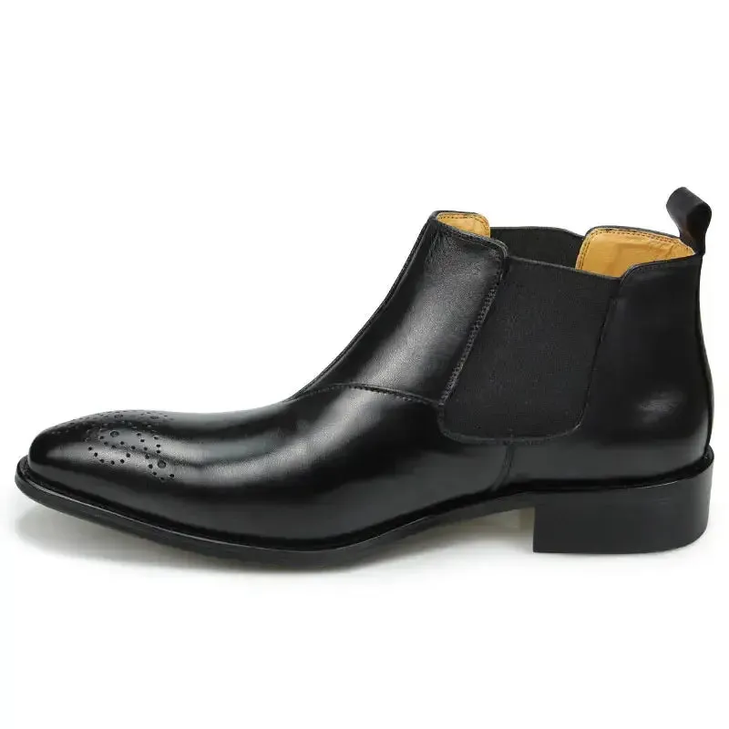 Romano - Men's Chelsea leather ankle boots with broguing (slip on)