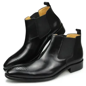 Romano - Men's Chelsea leather ankle boots with broguing (slip on)