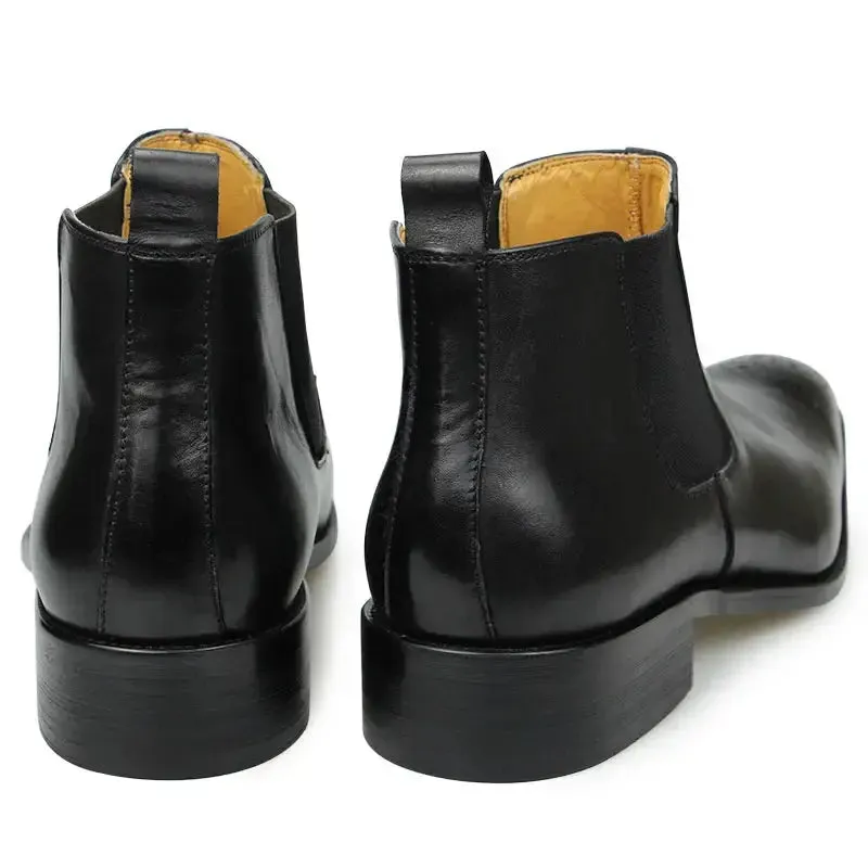 Romano - Men's Chelsea leather ankle boots with broguing (slip on)