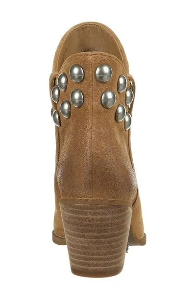 Sam Edelman Wildie Camel Suede Studs Slip On Pointed Toe Block Heel Ankle Boots