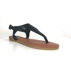 Tami Black Thong Strappy Sandals Flats
