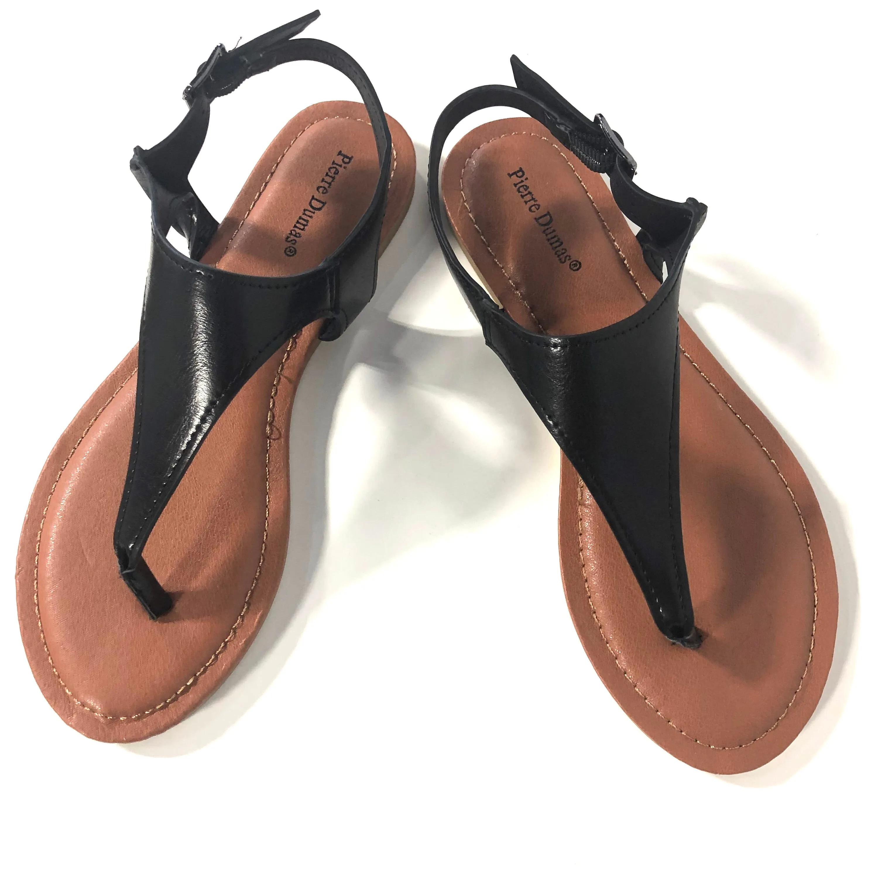 Tami Black Thong Strappy Sandals Flats
