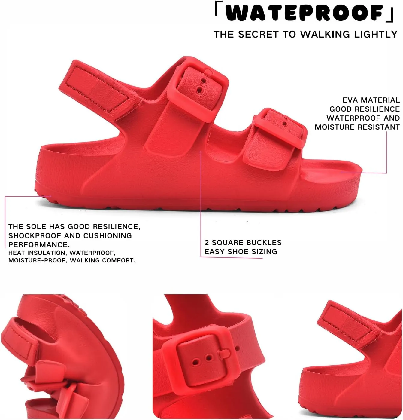 Toddler Unisex Adjustable Buckle Sandals ?C Comfortable Open Toe Beach & Pool Shoes for Boys & Girls with Back Strap