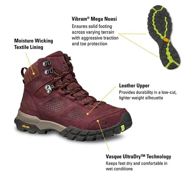 Vasque Women's Talus Mid Hiking Boots- Rum Raisin/ Green Glow
