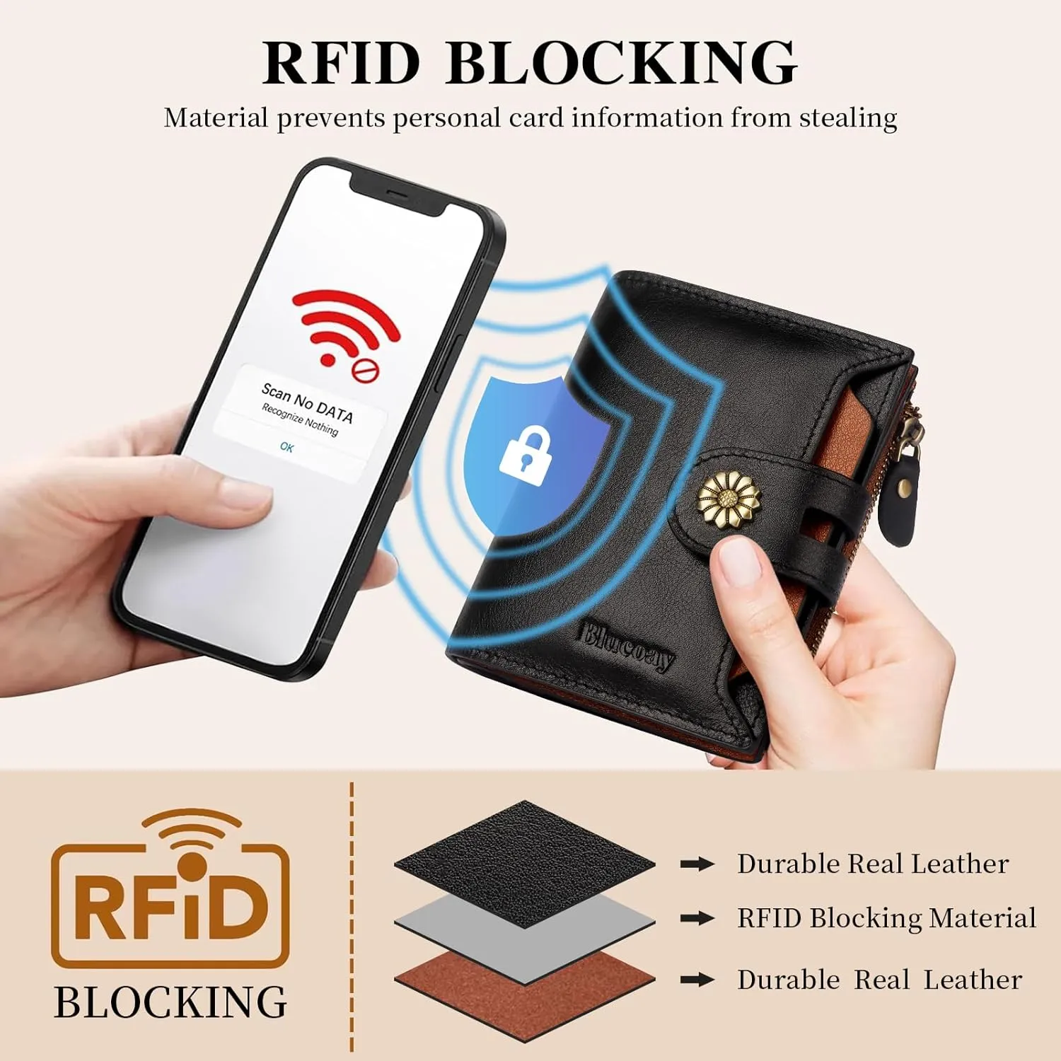 Wallet Women,RFID Blocking Leather Womens Wallet Bifold Compact Card Holder Small Wallet for Women with Removable ID Window Brownblack