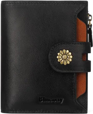 Wallet Women,RFID Blocking Leather Womens Wallet Bifold Compact Card Holder Small Wallet for Women with Removable ID Window Brownblack
