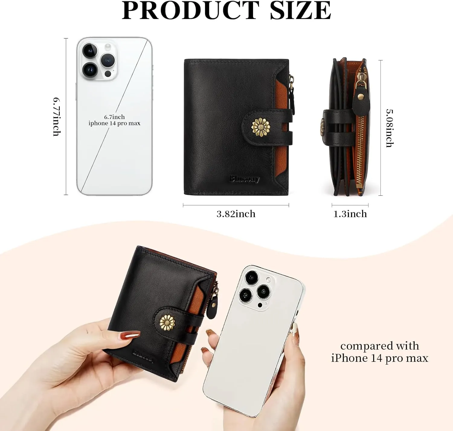 Wallet Women,RFID Blocking Leather Womens Wallet Bifold Compact Card Holder Small Wallet for Women with Removable ID Window Brownblack