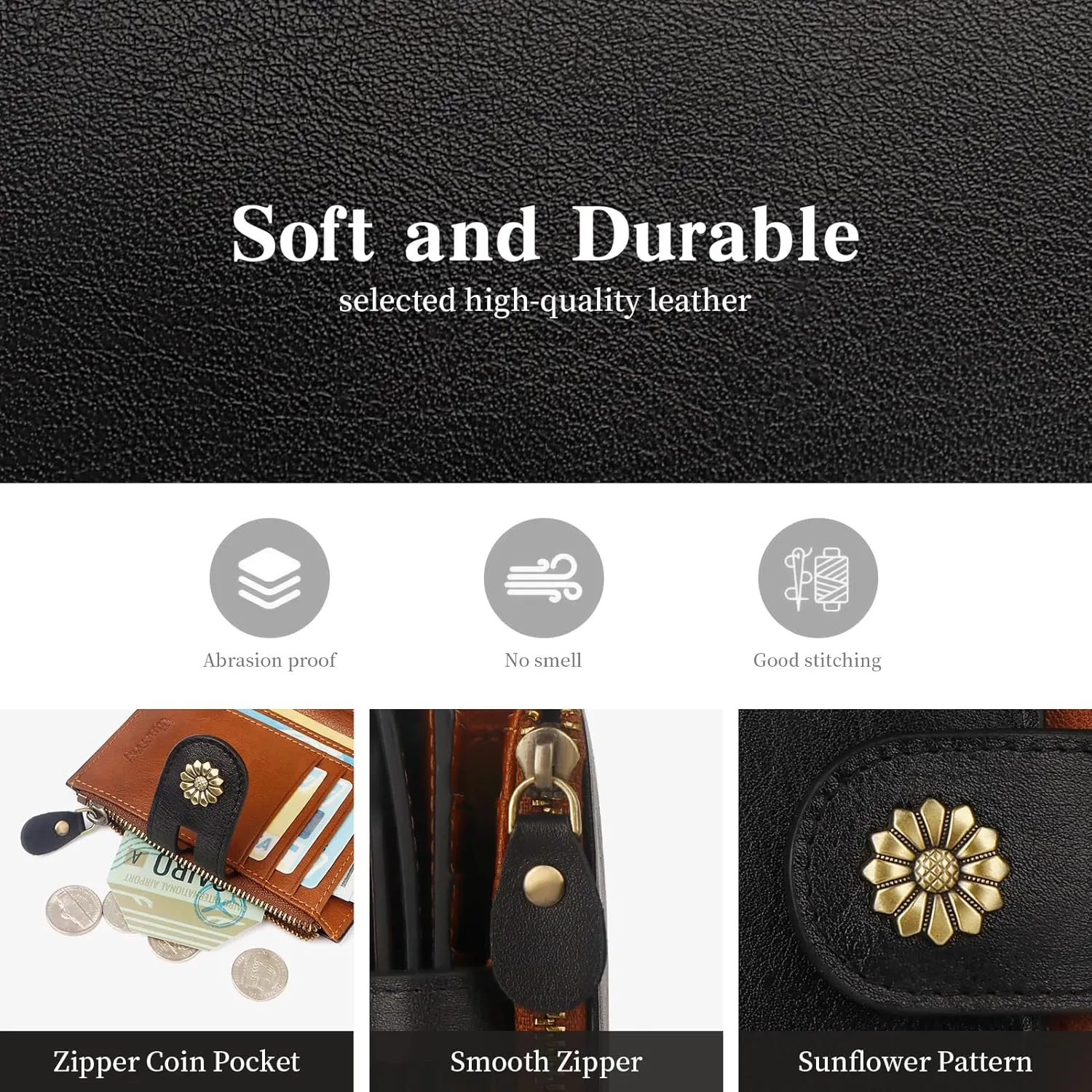 Wallet Women,RFID Blocking Leather Womens Wallet Bifold Compact Card Holder Small Wallet for Women with Removable ID Window Brownblack