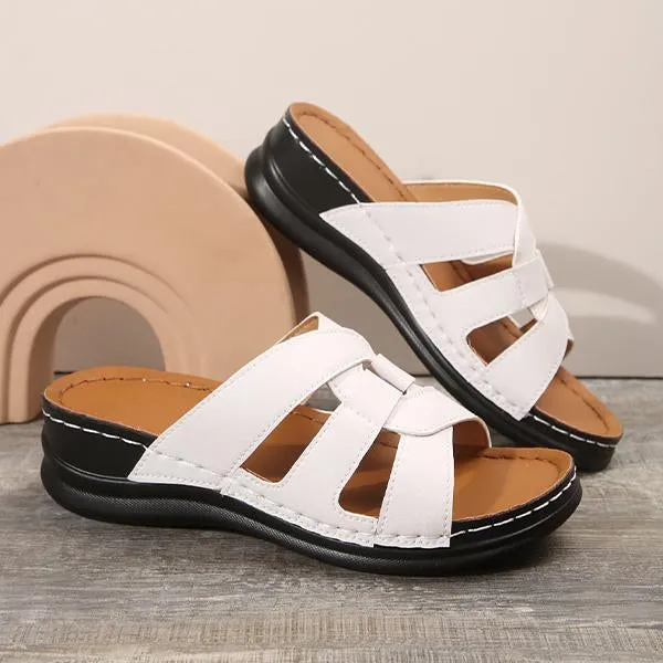 Women's Fashion Hollow Cross Strap Wedge Slippers 20796620S