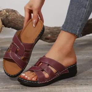Women's Fashion Hollow Cross Strap Wedge Slippers 20796620S