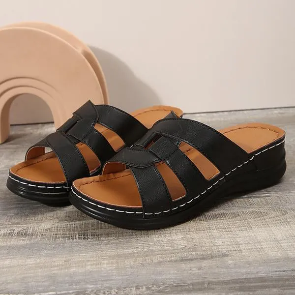 Women's Fashion Hollow Cross Strap Wedge Slippers 20796620S